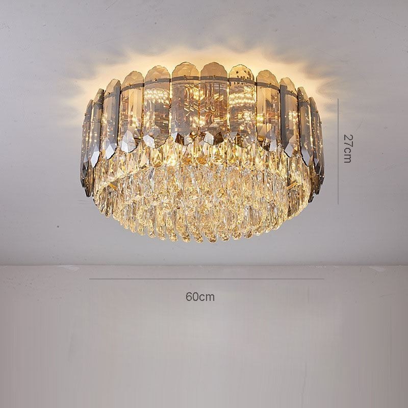Kristallen plafondlamp in rookgrijze uitvoering, ronde kristallen decoratie