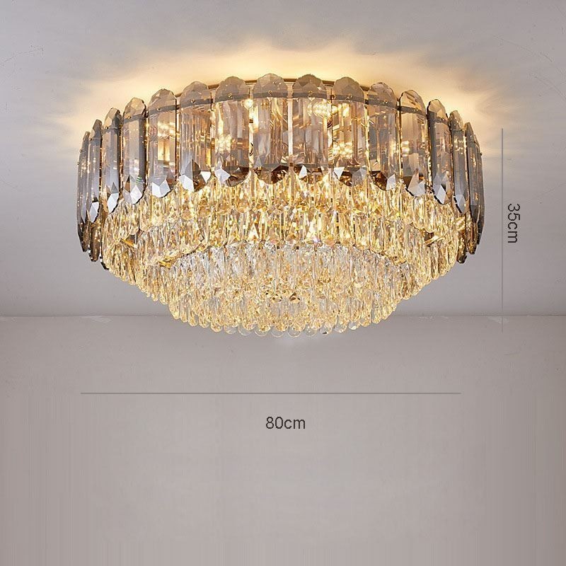 Kristallen plafondlamp in rookgrijze uitvoering, ronde kristallen decoratie
