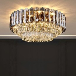 Kristallen plafondlamp in rookgrijze uitvoering, ronde kristallen decoratie