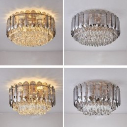 Kristallen plafondlamp in rookgrijze uitvoering, ronde kristallen decoratie