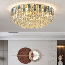 Kristallen plafondlamp met ronde kristallen decoratie, kristallen schelplampenkap