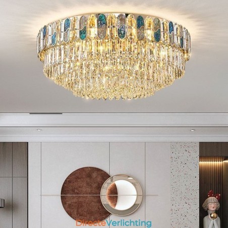 Kristallen plafondlamp met ronde kristallen decoratie, kristallen schelplampenkap Kristallen plafondlamp met ronde kristallen decoratie, kristallen schelplampenkap