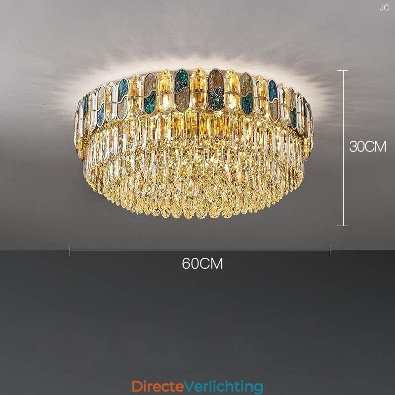 Kristallen plafondlamp met ronde kristallen decoratie, kristallen schelplampenkap
