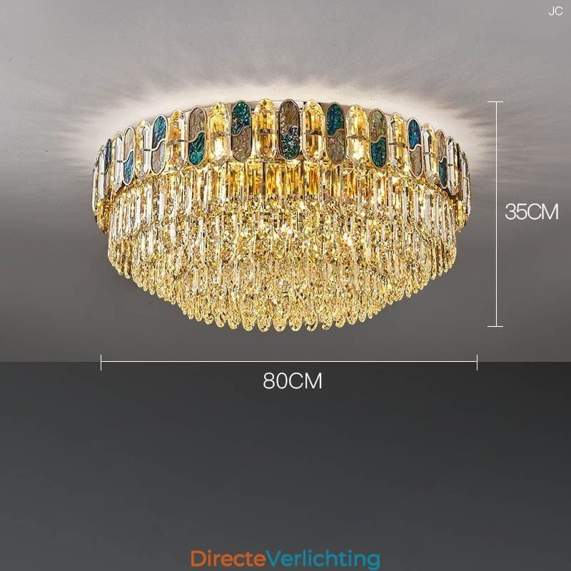 Kristallen plafondlamp met ronde kristallen decoratie, kristallen schelplampenkap