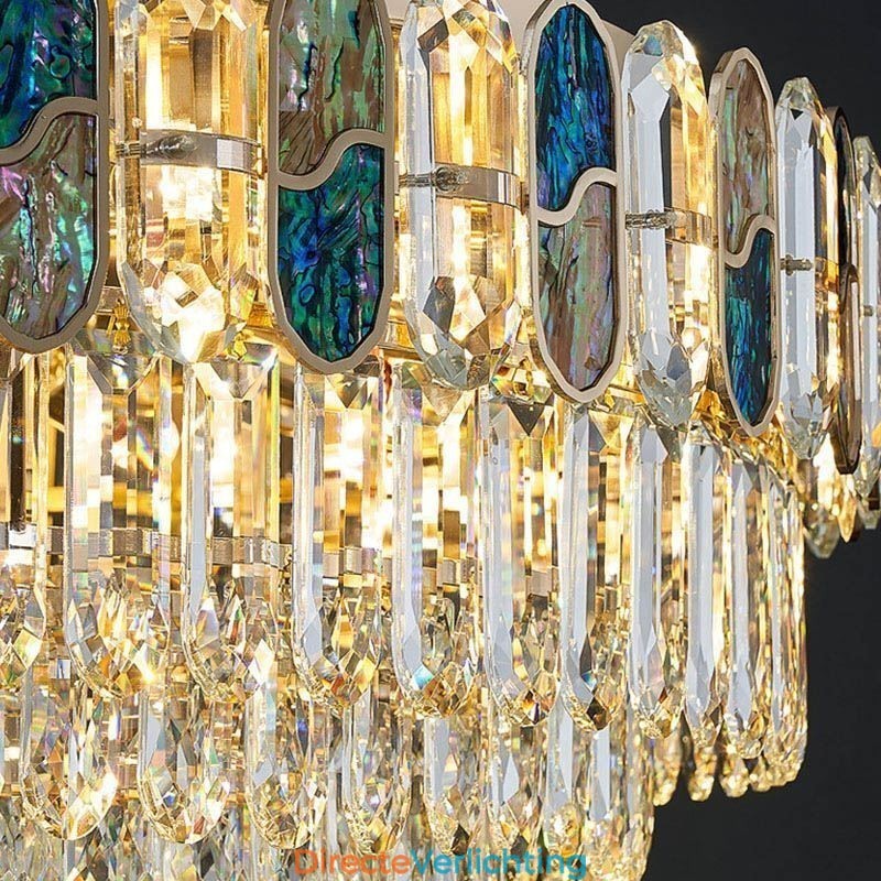 Kristallen plafondlamp met ronde kristallen decoratie, kristallen schelplampenkap