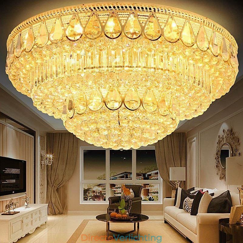 Luxe plafondlamp met kristallen, ronde lamp