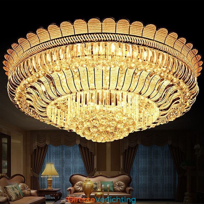 Luxe Kristallen Plafondlamp Goud Inbouw Ronde Verlichting