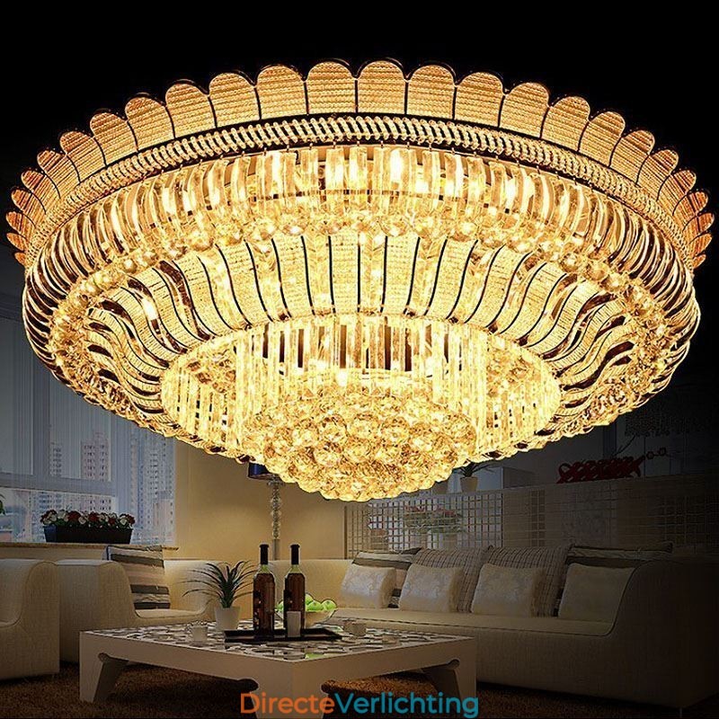Luxe Kristallen Plafondlamp Goud Inbouw Ronde Verlichting