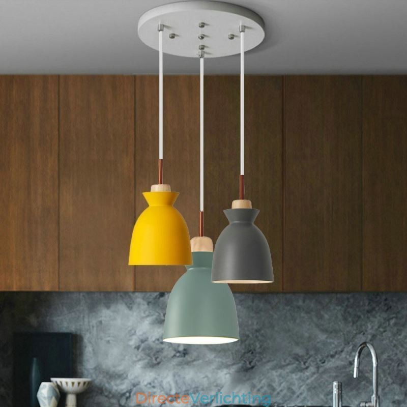 Nordic Simple Macaron Hanglamp Iron Arti Drie Lampen