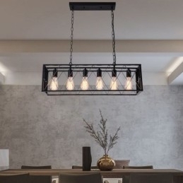 Rustieke rechthoekige hanglamp 6 lampen boerderij hanglamp