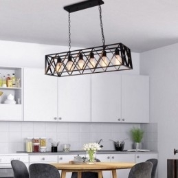 Rustieke rechthoekige hanglamp 6 lampen boerderij hanglamp