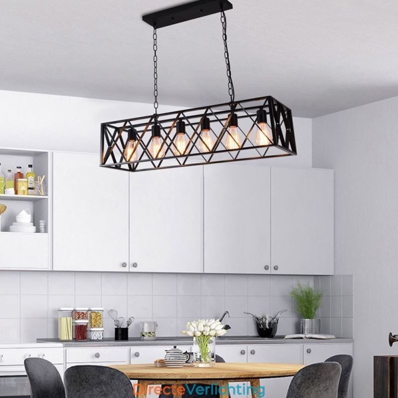 Rustieke rechthoekige hanglamp 6 lampen boerderij hanglamp