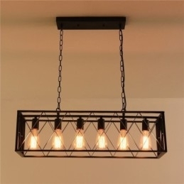 Rustieke rechthoekige hanglamp 6 lampen boerderij hanglamp