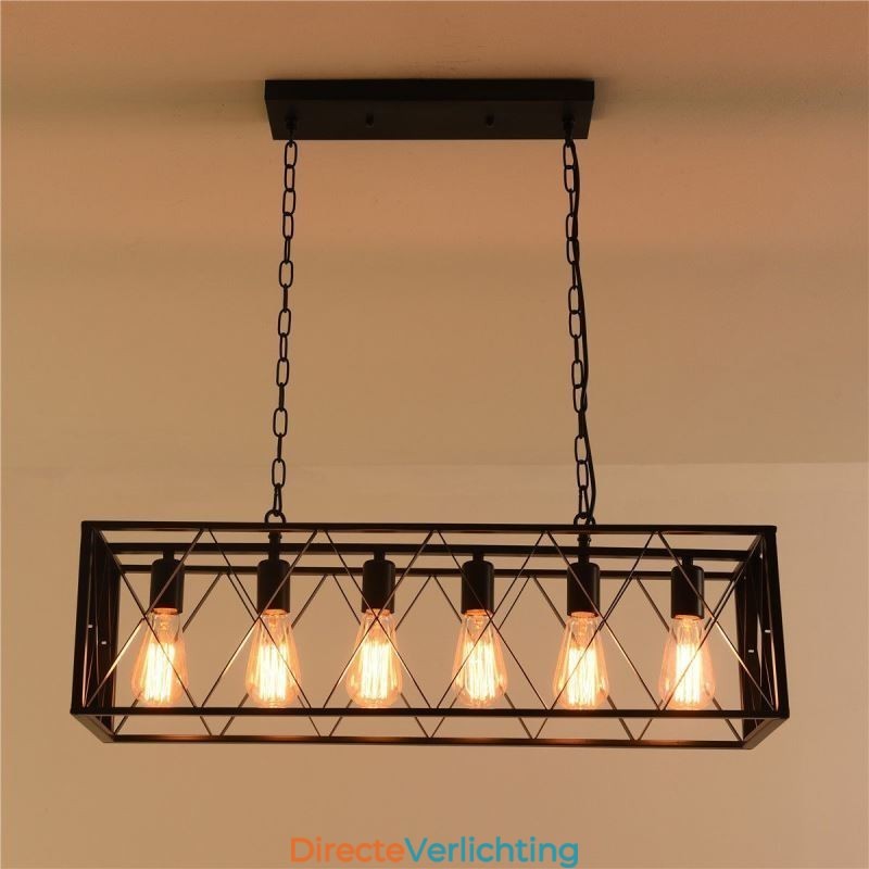 Rustieke rechthoekige hanglamp 6 lampen boerderij hanglamp
