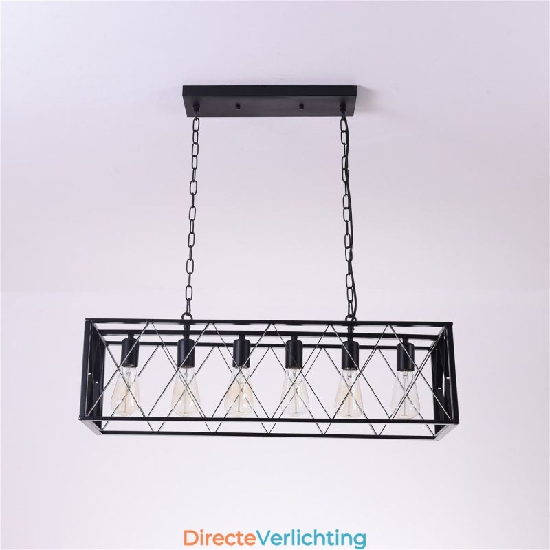Rustieke rechthoekige hanglamp 6 lampen boerderij hanglamp