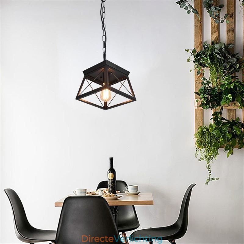 Vintage Trapeziumvormige Hanglamp Metalen Zwarte Plafondlamp