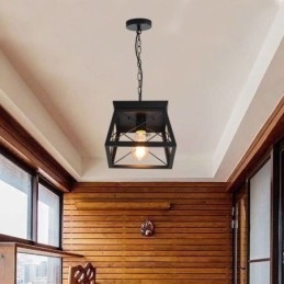 Vintage Trapeziumvormige Hanglamp Metalen Zwarte Plafondlamp
