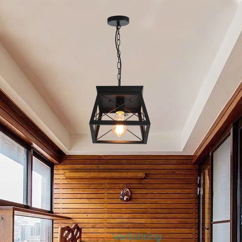 Vintage Trapeziumvormige Hanglamp Metalen Zwarte Plafondlamp