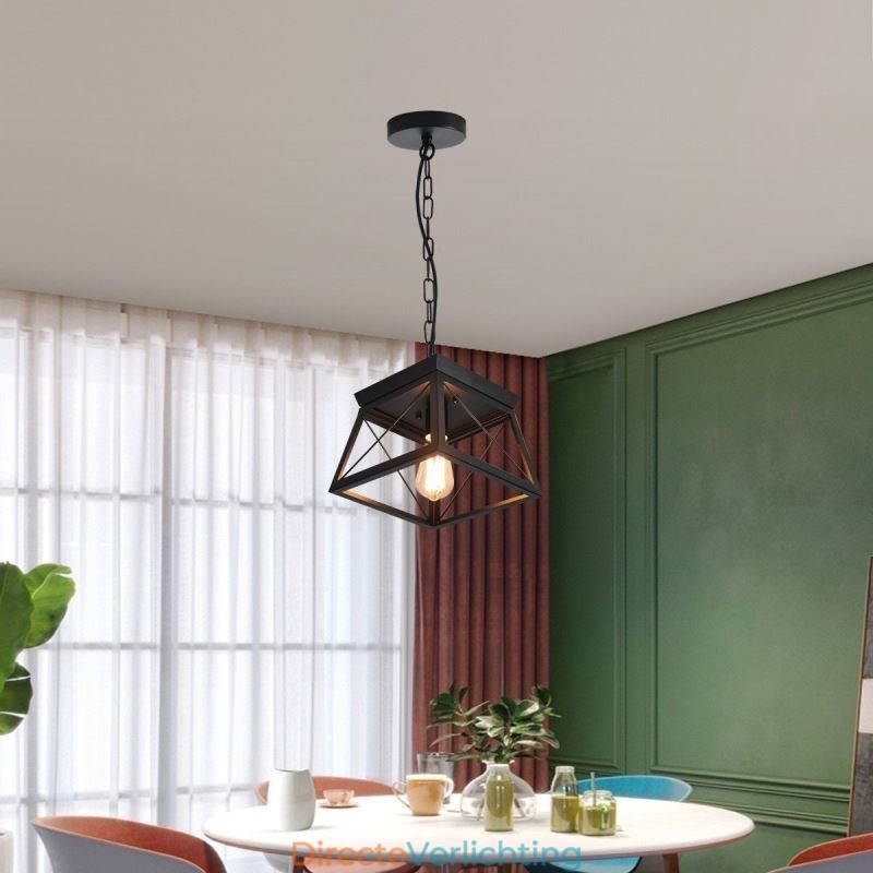 Vintage Trapeziumvormige Hanglamp Metalen Zwarte Plafondlamp