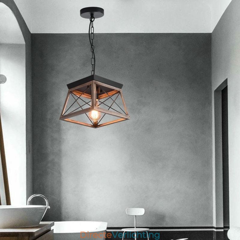 Vintage Trapeziumvormige Hanglamp Metaal Zwart Hanglamp