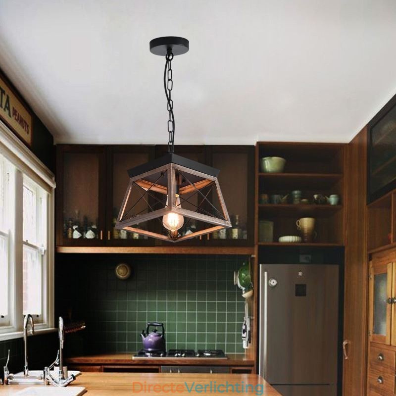 Vintage Trapeziumvormige Hanglamp Metaal Zwart Hanglamp