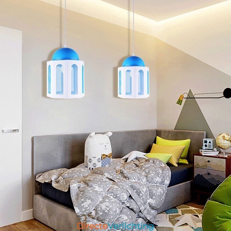 Kasteelvormige hanglamp, moderne blauwe en witte kleur