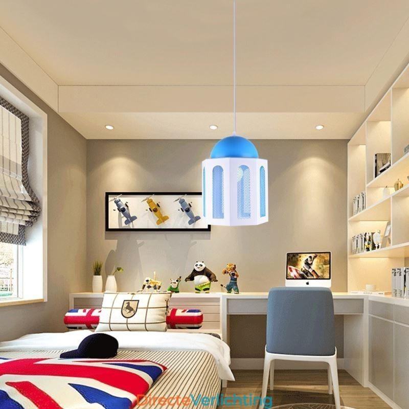Kasteelvormige hanglamp, moderne blauwe en witte kleur