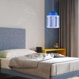 Kasteelvormige hanglamp, moderne blauwe en witte kleur
