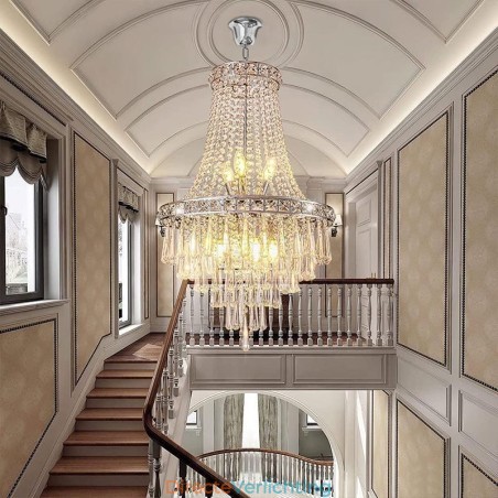 Moderne kristallen kroonluchter, eigentijdse elegante plafondlamp, duplex trap Moderne kristallen kroonluchter, eigentijdse elegante plafondlamp, duplex trap