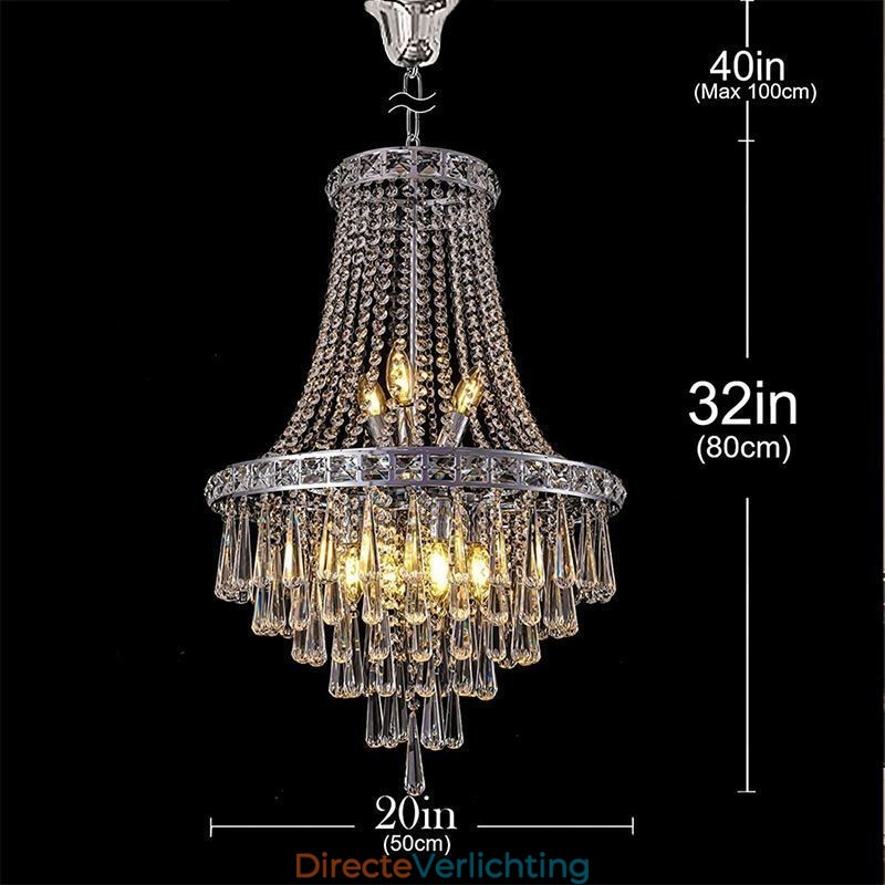 Moderne kristallen kroonluchter, eigentijdse elegante plafondlamp, duplex trap
