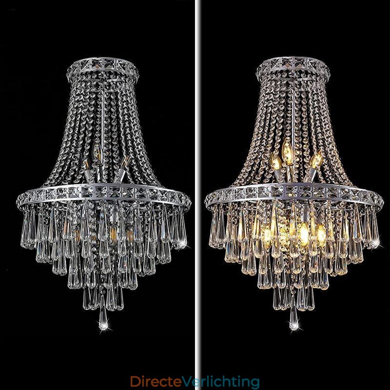 Moderne kristallen kroonluchter, eigentijdse elegante plafondlamp, duplex trap