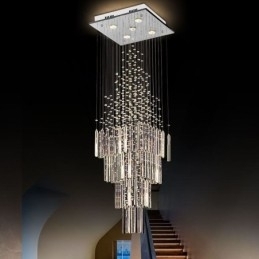 Moderne vierkante kristallen kroonluchter, eigentijdse elegante plafondlamp, duplex trap