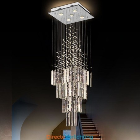 Moderne vierkante kristallen kroonluchter, eigentijdse elegante plafondlamp, duplex trap Moderne vierkante kristallen kroonluchter, eigentijdse elegante plafondlamp, duplex trap