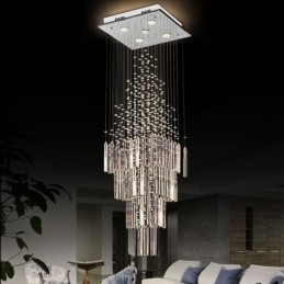 Moderne vierkante kristallen kroonluchter, eigentijdse elegante plafondlamp, duplex trap