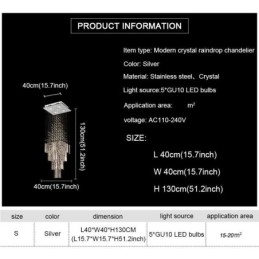 Moderne vierkante kristallen kroonluchter, eigentijdse elegante plafondlamp, duplex trap