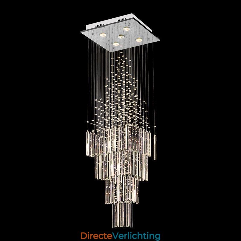 Moderne vierkante kristallen kroonluchter, eigentijdse elegante plafondlamp, duplex trap