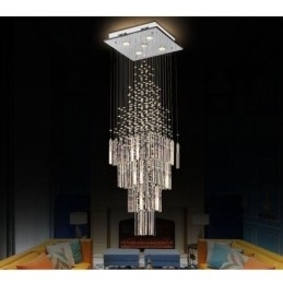 Moderne vierkante kristallen kroonluchter, eigentijdse elegante plafondlamp, duplex trap