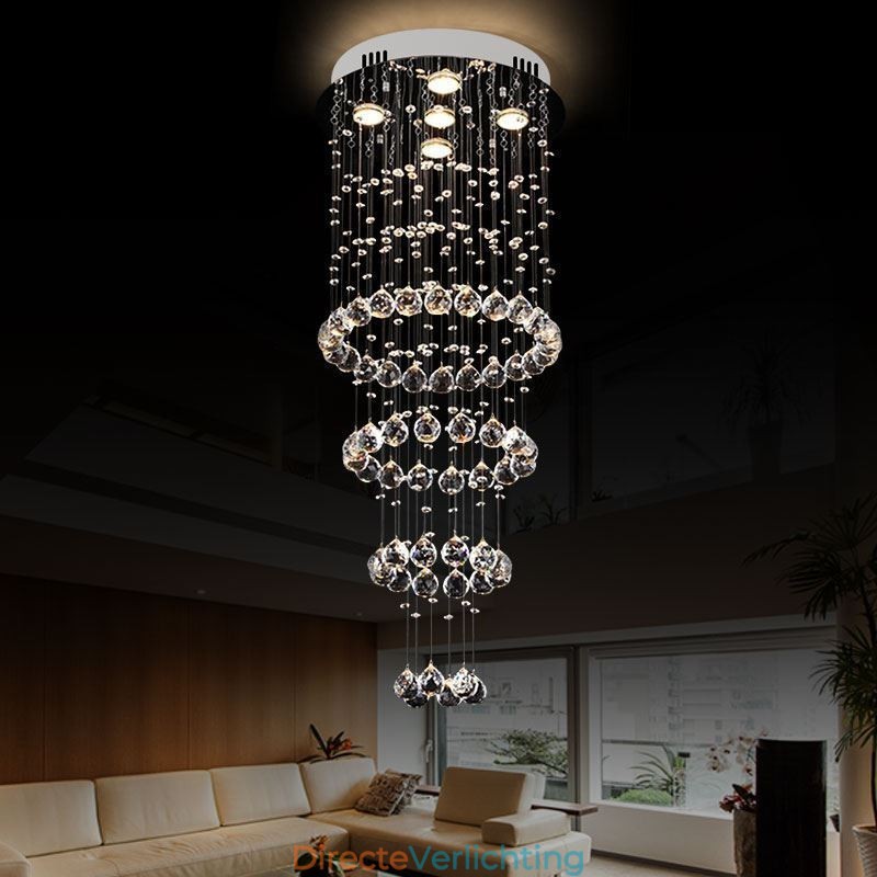 Kristallen kroonluchter eigentijds elegant plafondlamp armatuur duplex trap