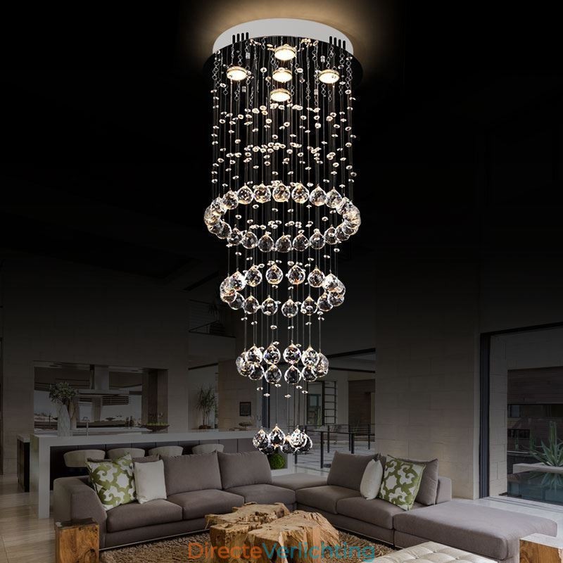 Kristallen kroonluchter eigentijds elegant plafondlamp armatuur duplex trap