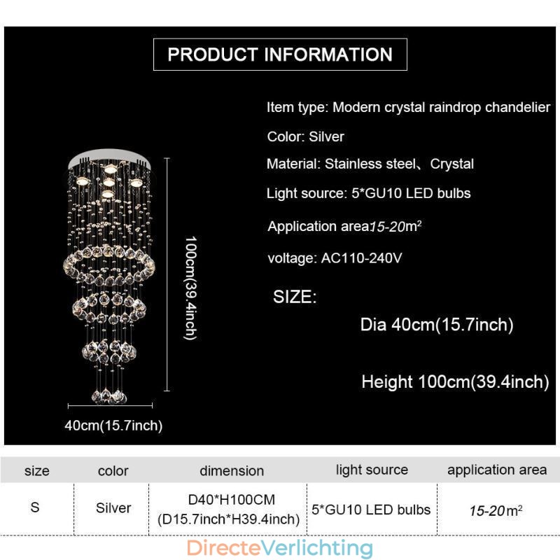 Kristallen kroonluchter eigentijds elegant plafondlamp armatuur duplex trap