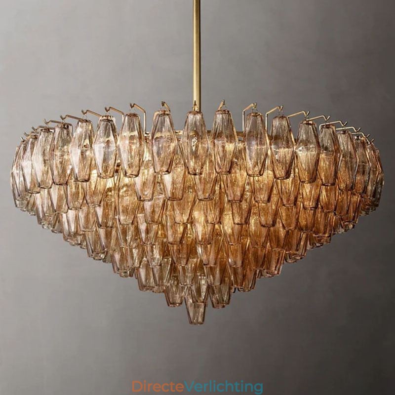 Amerikaanse hanglamp glazen plafondlamp amber transparant 90cm 14 lampen