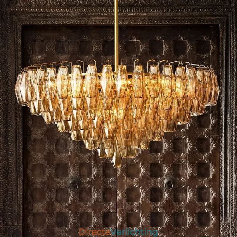 Amerikaanse hanglamp glazen plafondlamp amber transparant 90cm 14 lampen