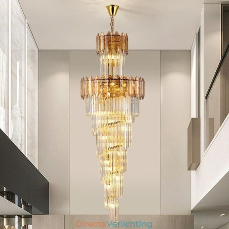 Taps toelopende kristallen hanglamp Luxe duplex decoratieve plafondlamp Taps toelopende kristallen hanglamp Luxe duplex decoratieve plafondlamp