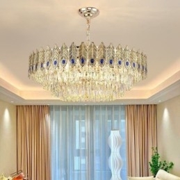 Gouden Veer Kristallen Hanglamp Duplex Decoratieve Plafondlamp