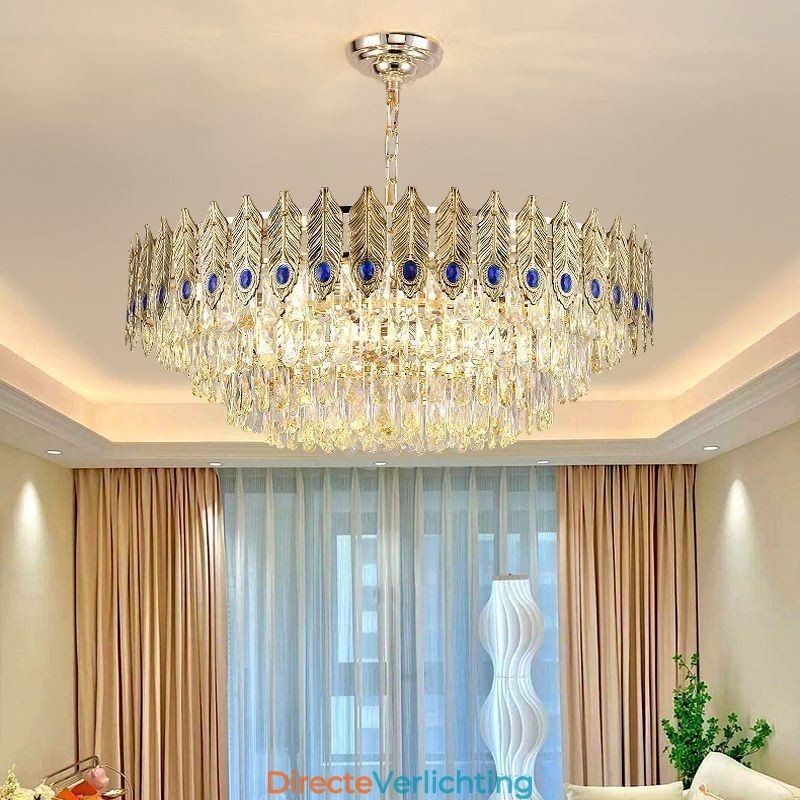 Gouden Veer Kristallen Hanglamp Duplex Decoratieve Plafondlamp