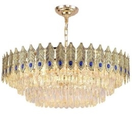 Gouden Veer Kristallen Hanglamp Duplex Decoratieve Plafondlamp