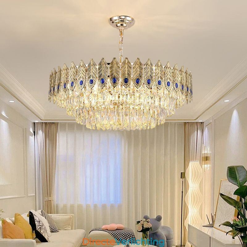 Gouden Veer Kristallen Hanglamp Duplex Decoratieve Plafondlamp