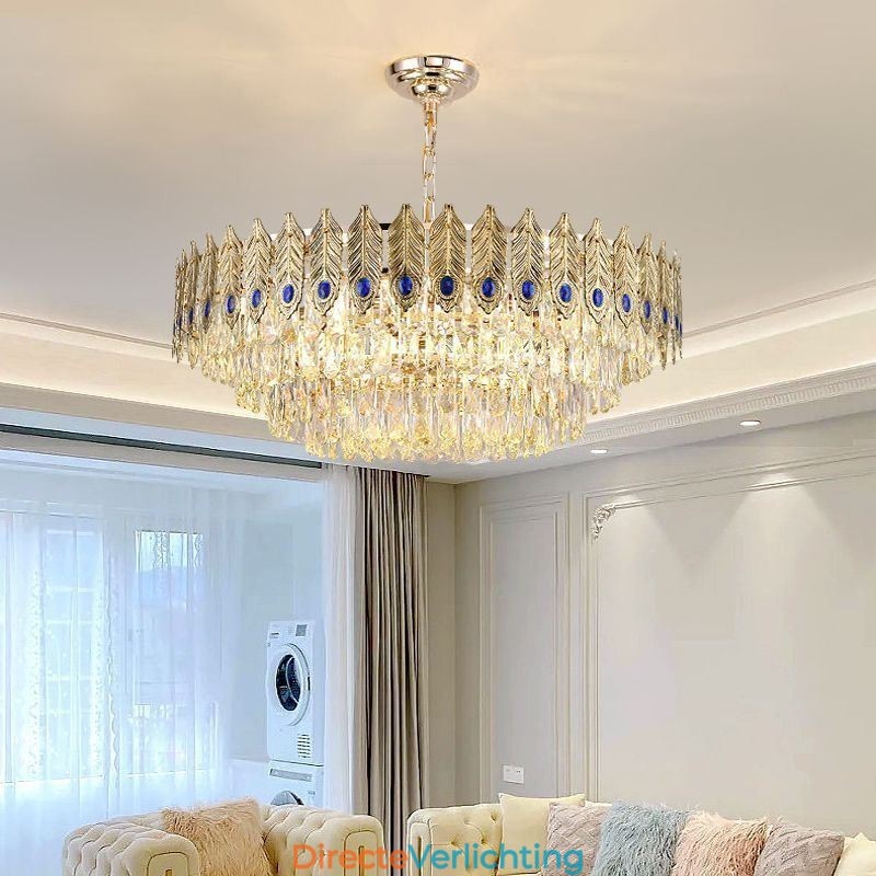 Gouden Veer Kristallen Hanglamp Duplex Decoratieve Plafondlamp