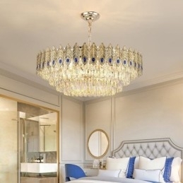 Gouden Veer Kristallen Hanglamp Duplex Decoratieve Plafondlamp