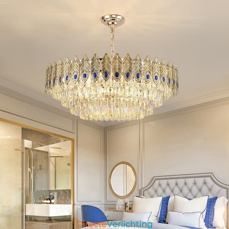 Gouden Veer Kristallen Hanglamp Duplex Decoratieve Plafondlamp